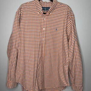Ralph Lauren Classic Fit Mens XXL Orange Blue Check Long Sleeve Button Up Shirt